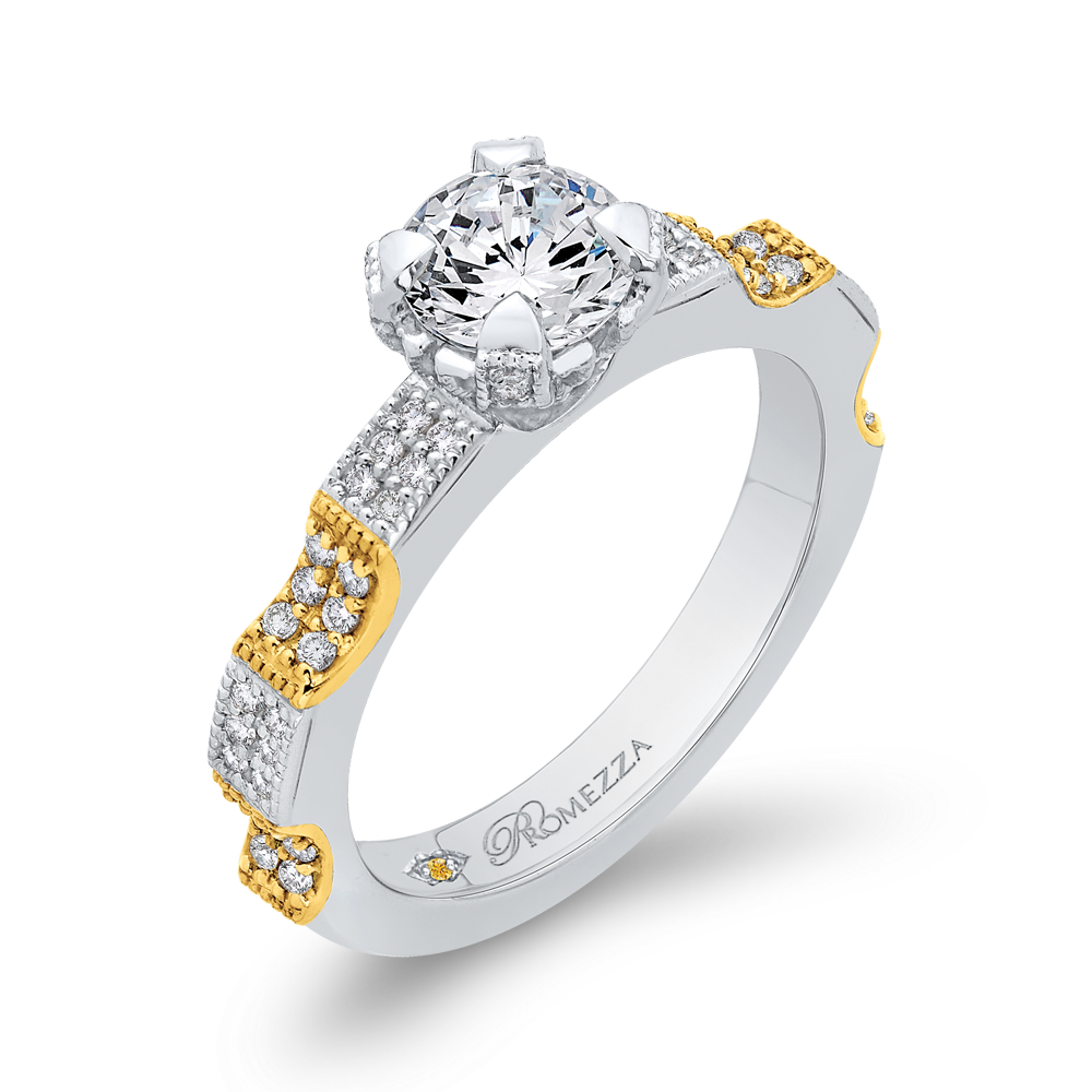 Round Cut Diamond Engagement Ring In 14K Two Tone Gold