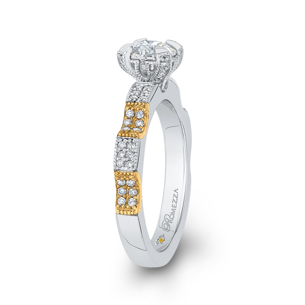 Round Cut Diamond Engagement Ring In 14K Two Tone Gold