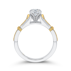 14K Two Tone Gold Round Diamond Floral Engagement Ring