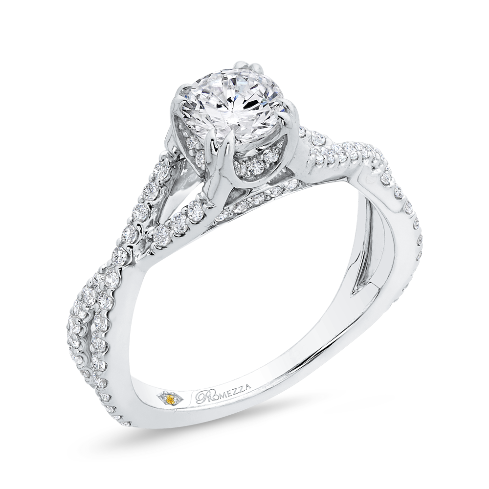 14K White Gold Round Diamond Criss Cross Engagement Ring
