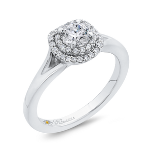 14K White Gold Round Diamond Double Halo with Spit Shank Engagement Ring