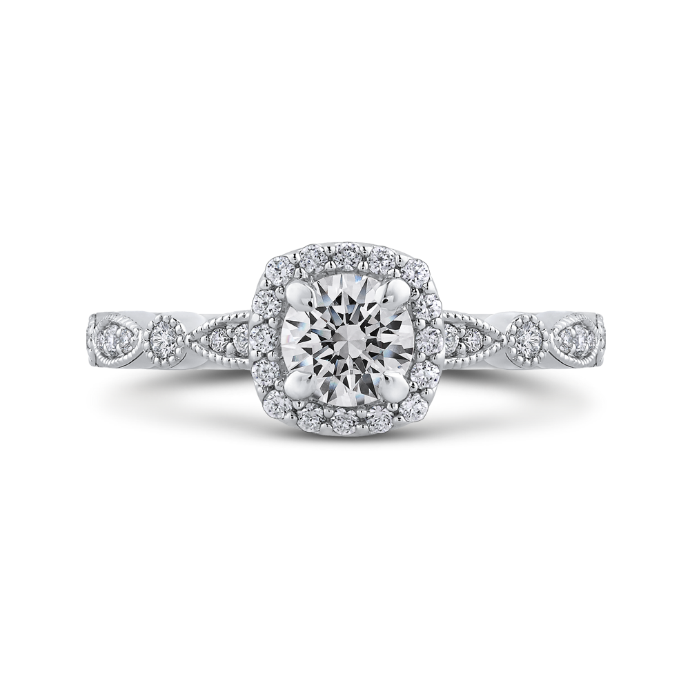 PR0228ECH-44W-.50 Bridal Jewelry Carizza White Gold Round Diamond Halo Engagement Rings