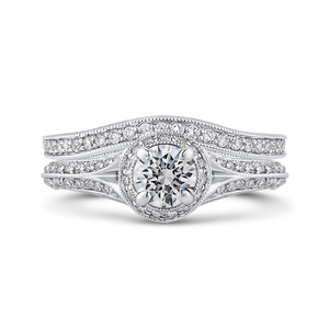14K White Gold Round Cut Diamond Vintage Engagement Ring
