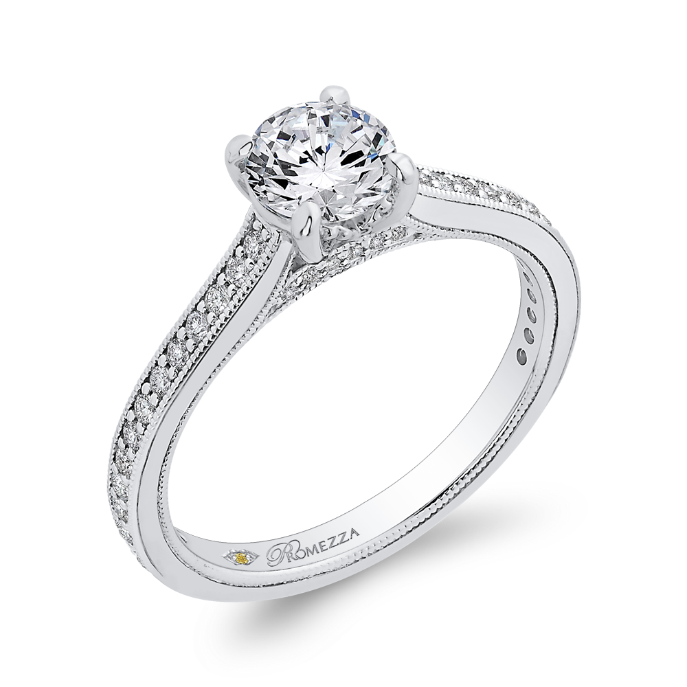 Round Diamond Cathedral Style Engagement Ring In 14K White Gold