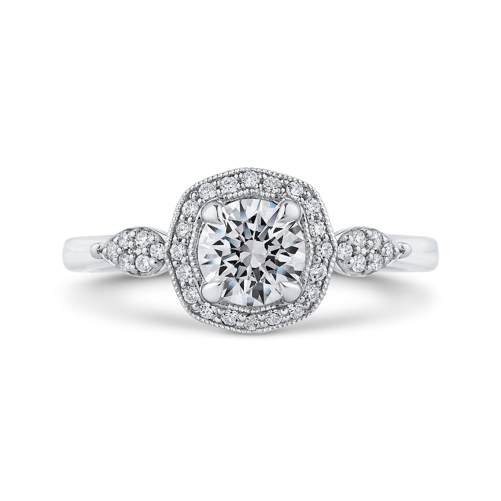 PR0247EC-44W-.75 Bridal Jewelry Carizza White Gold Round Diamond Halo Engagement Rings