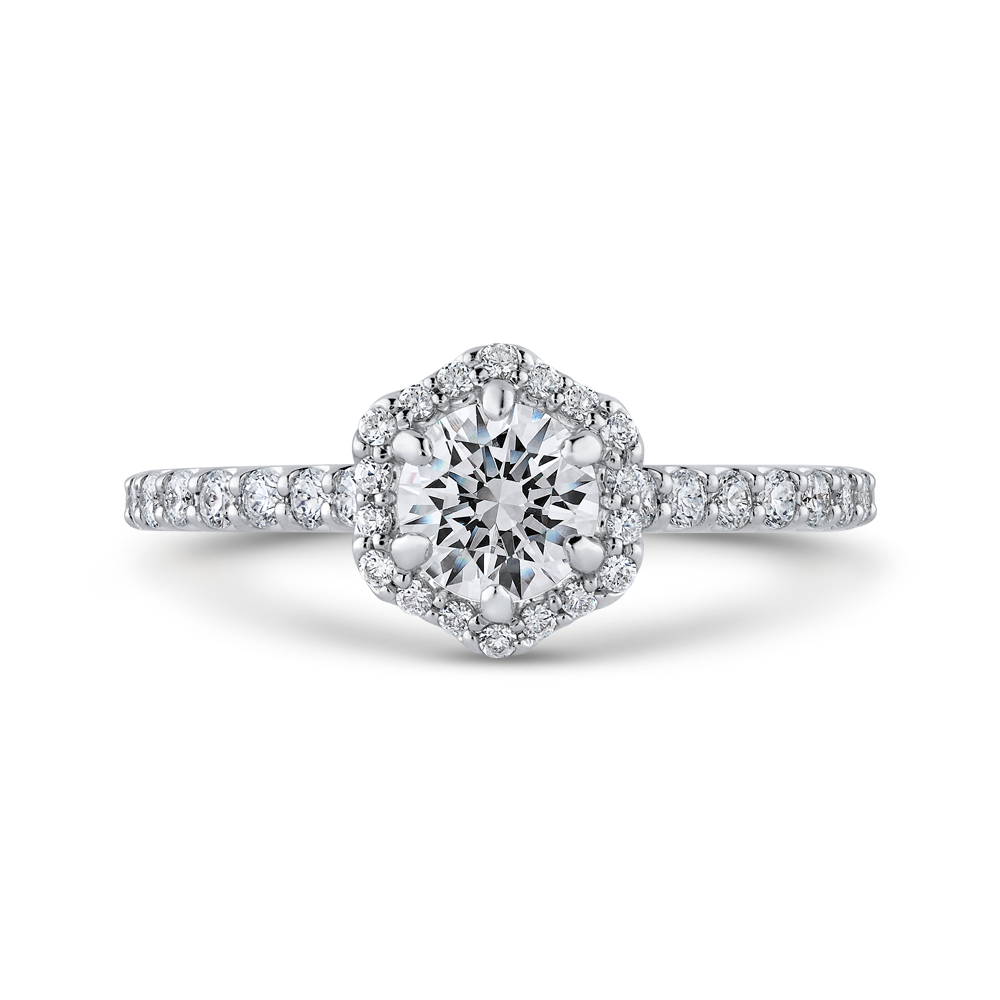 PR0253ECH-44W-.50 Bridal Jewelry Carizza White Gold Round Diamond Halo Engagement Rings