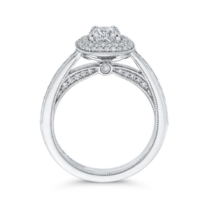 14K White Gold Round Diamond Double Halo Cathedral Style Engagement Ring