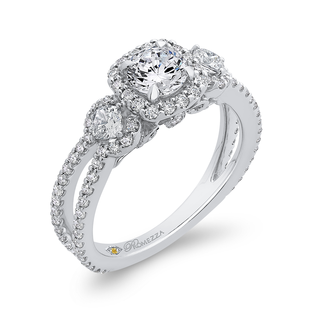 14K White Gold Round Diamond Halo Engagement with Split Shank