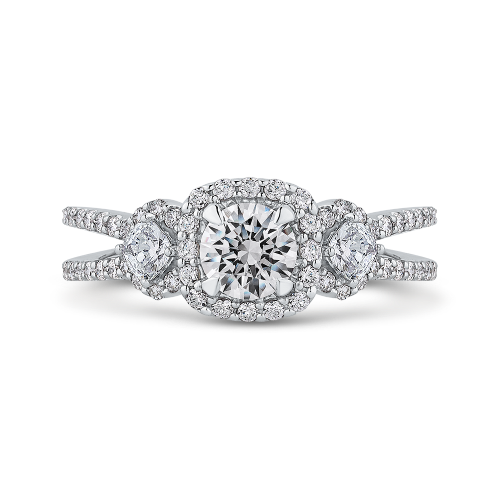 PR0257ECQ-44W-.50 Bridal Jewelry Carizza White Gold Round Diamond Halo Engagement Rings
