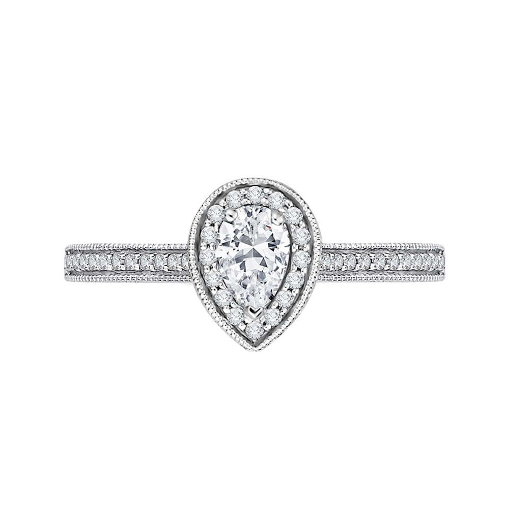 PRA0133ECH-44W-.50 Bridal Jewelry Carizza White Gold Pear Diamond Halo Engagement Rings