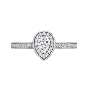 PRA0133ECH-44W-.50 Bridal Jewelry Carizza White Gold Pear Diamond Halo Engagement Rings