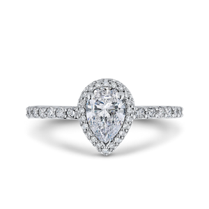 PRA0251ECQ-44W-.75 Bridal Jewelry Carizza White Gold Pear Diamond Halo Engagement Rings