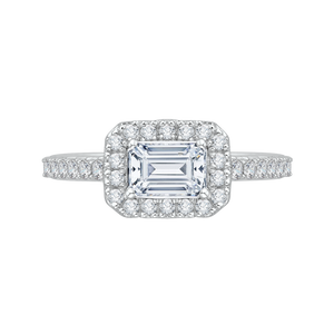 PRE0013EC-02W Bridal Jewelry Carizza White Gold Emerald Diamond Halo Engagement Rings