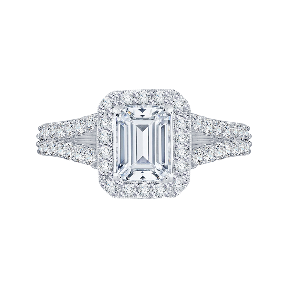 PRE0016EC-02W Bridal Jewelry Carizza White Gold Emerald Diamond Halo Engagement Rings