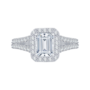 PRE0016EC-02W Bridal Jewelry Carizza White Gold Emerald Diamond Halo Engagement Rings