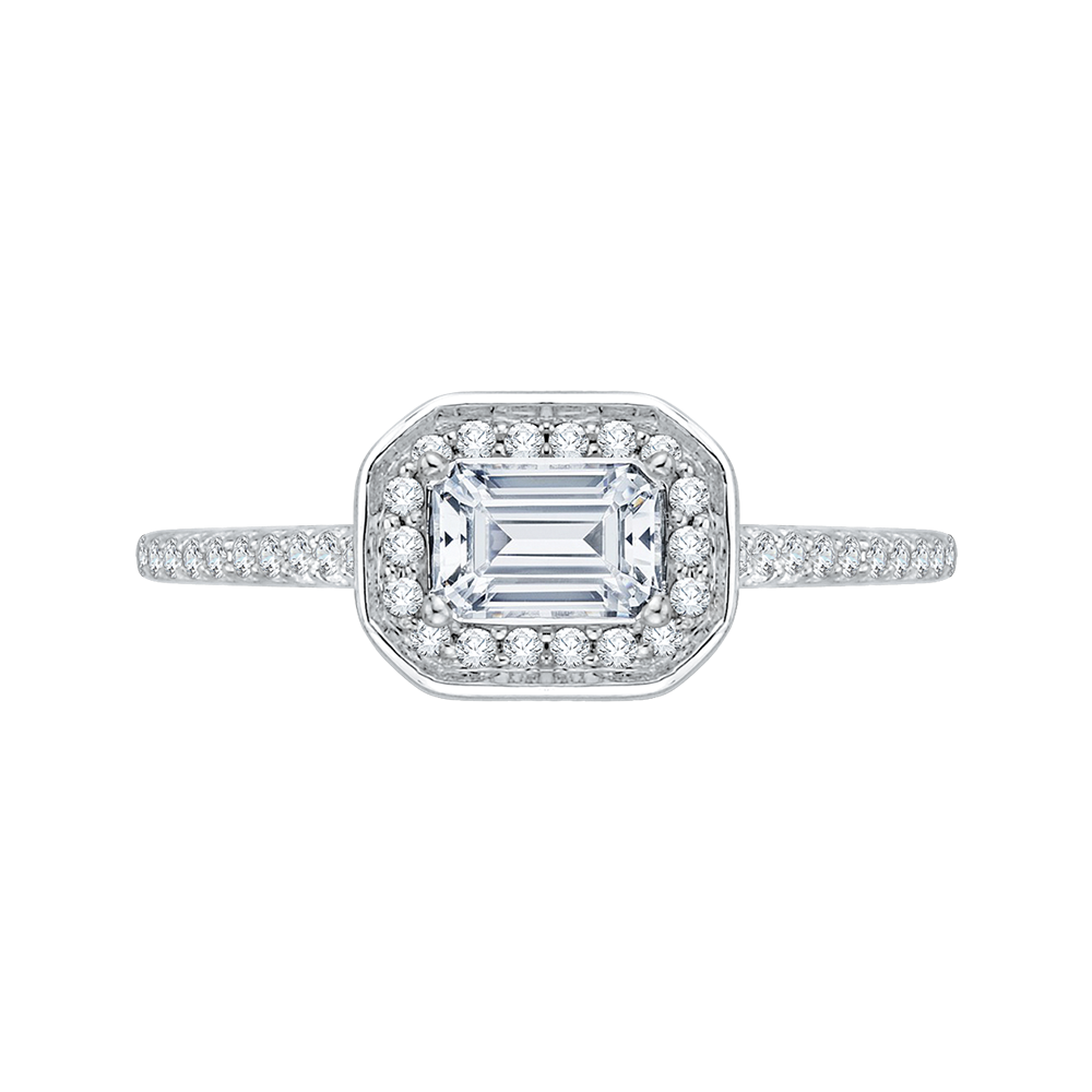 PRE0038EC-02W Bridal Jewelry Carizza White Gold Emerald Diamond Halo Engagement Rings