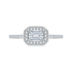PRE0038EC-02W Bridal Jewelry Carizza White Gold Emerald Diamond Halo Engagement Rings