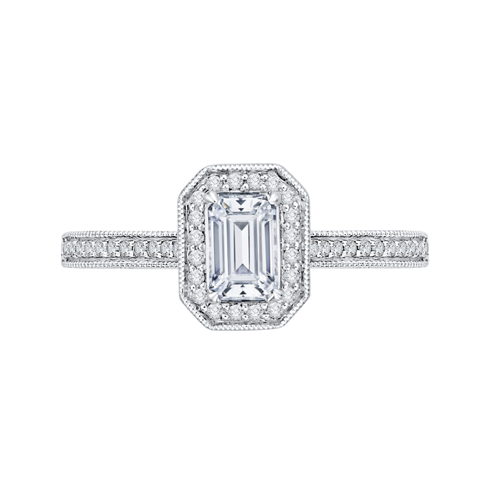 PRE0133ECH-44W-.50 Bridal Jewelry Carizza White Gold Emerald Diamond Halo Engagement Rings