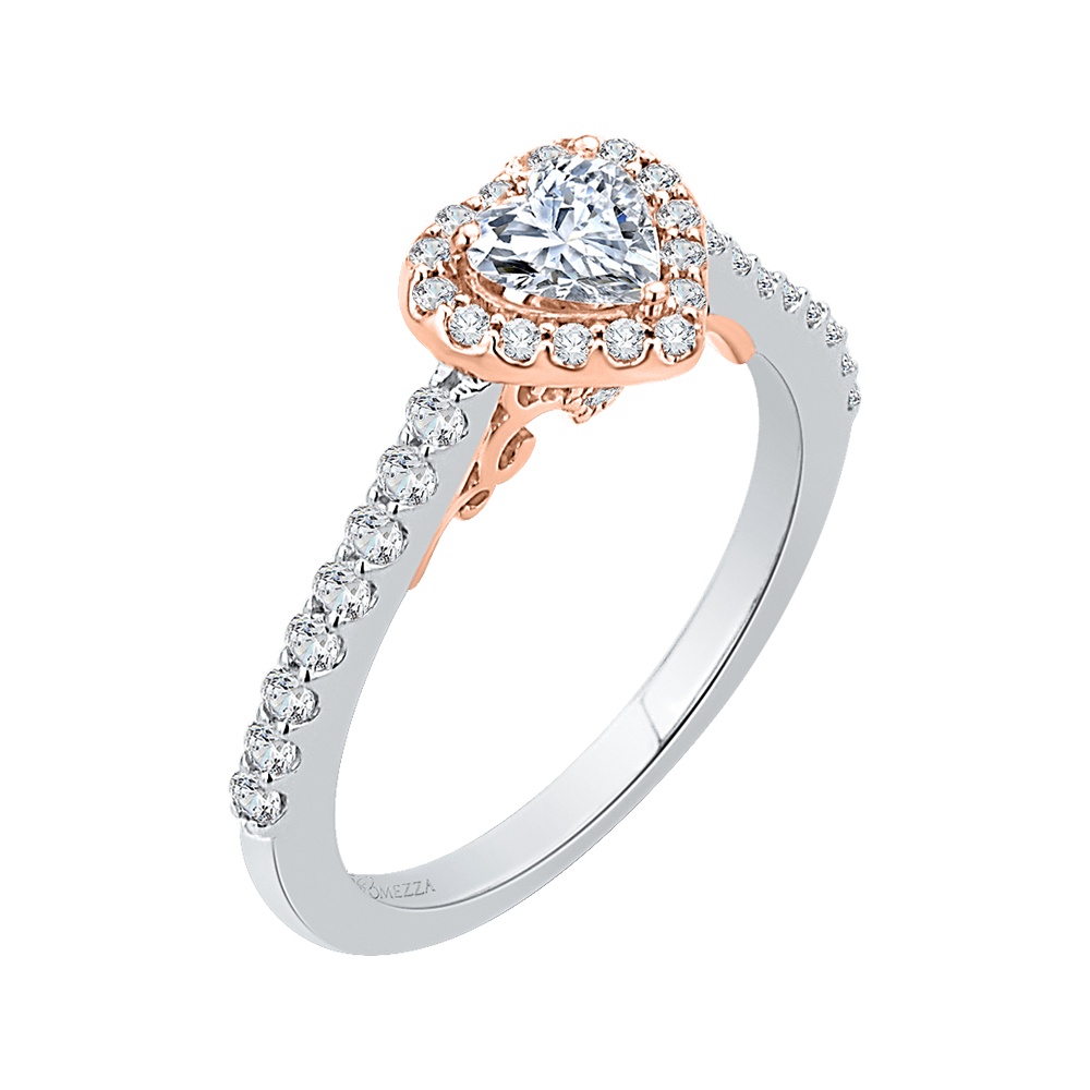 14K Two Tone Gold Heart Shape Diamond Halo Engagement Ring