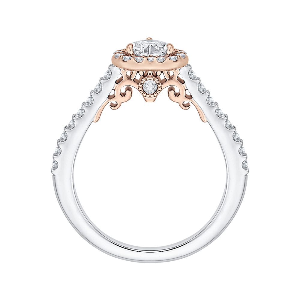 14K Two Tone Gold Heart Shape Diamond Halo Engagement Ring