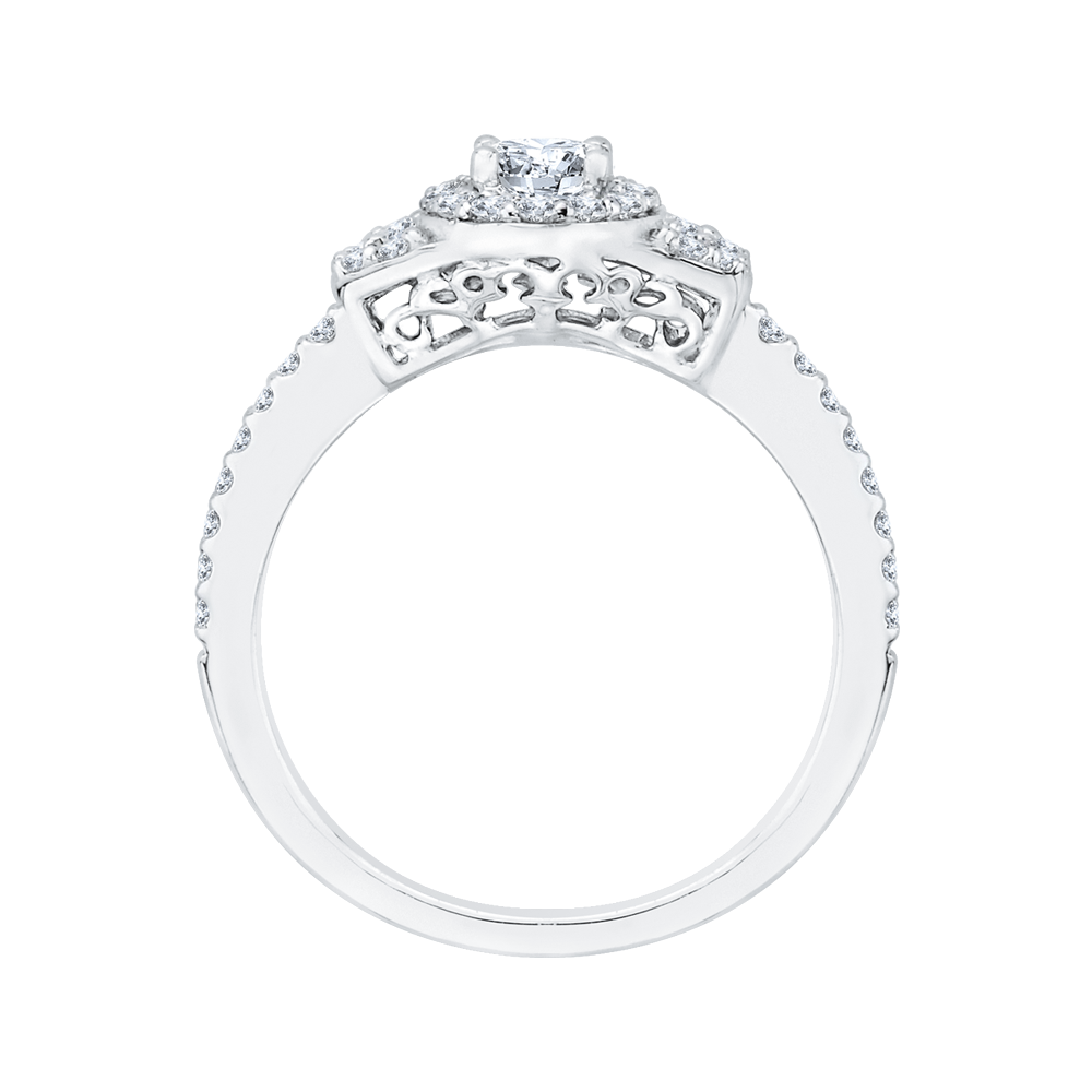 Oval Diamond Halo Engagement Ring In 14K White Gold