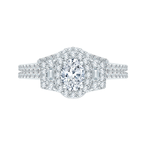 Oval Diamond Halo Engagement Ring In 14K White Gold