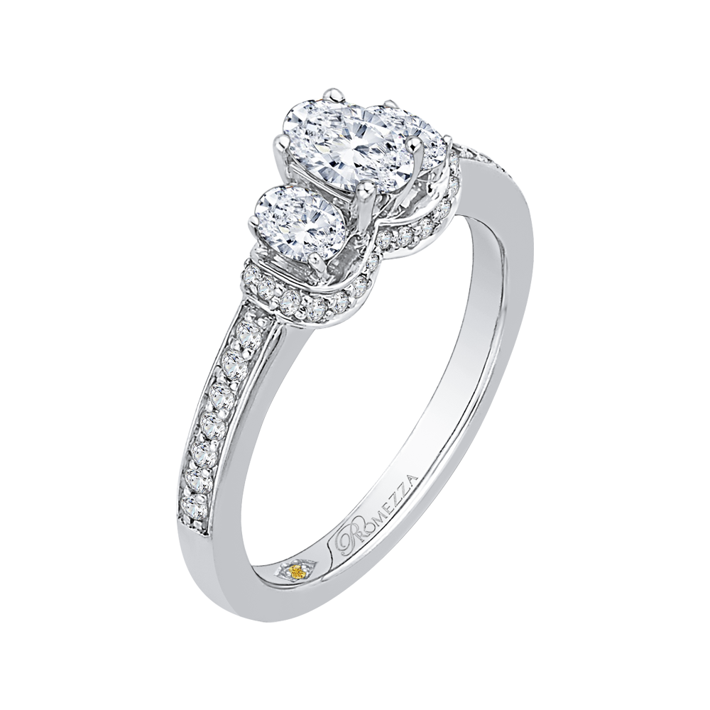 14K White Gold Oval Diamond Three Stone Engagement Ring