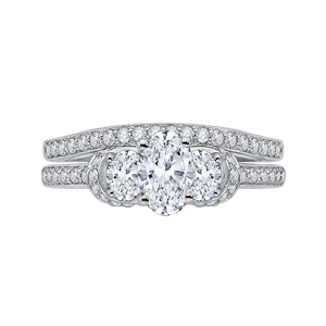 14K White Gold Oval Diamond Three Stone Engagement Ring