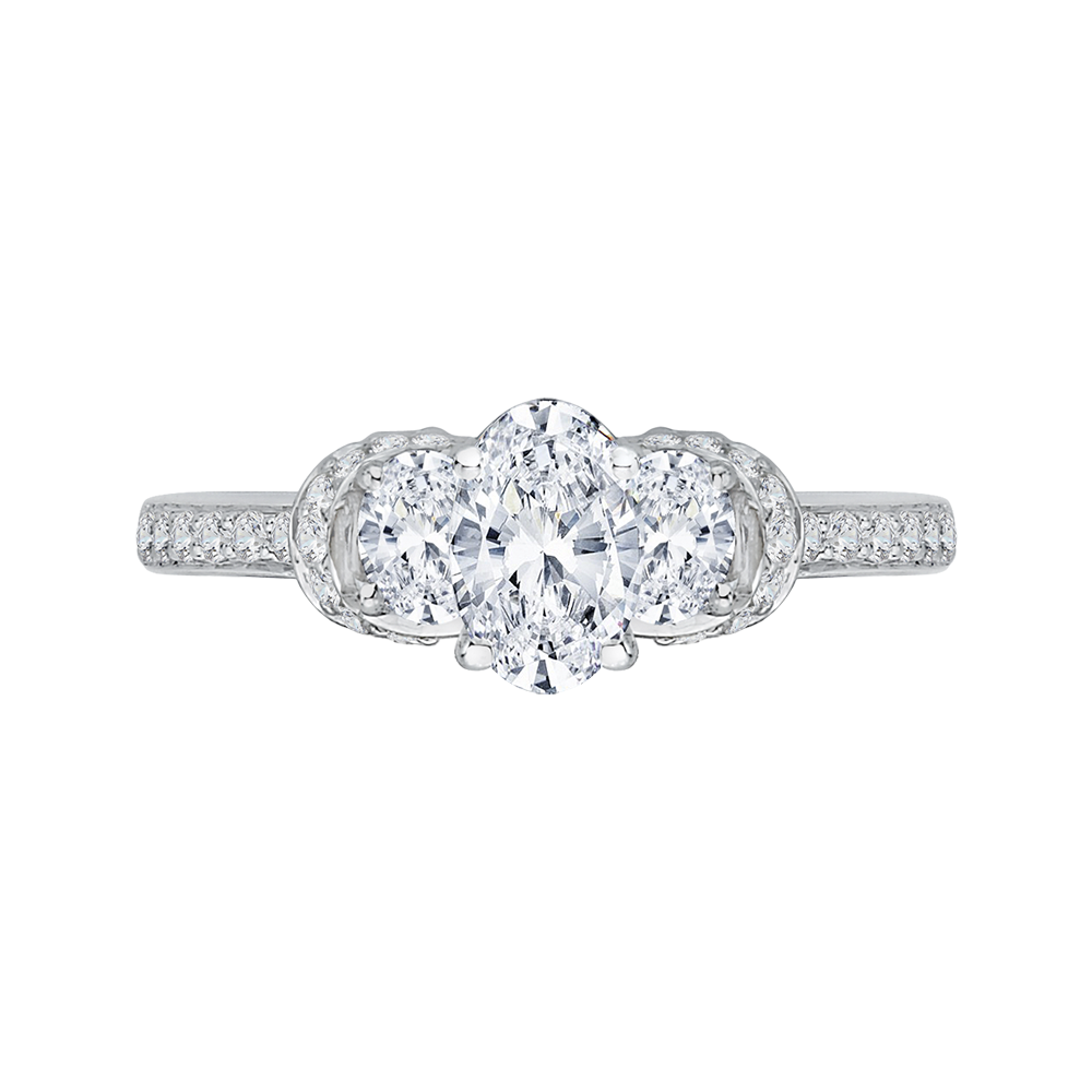 PRO0035EC-02W Bridal Jewelry Carizza White Gold Oval Diamond 3 Stone Engagement Rings