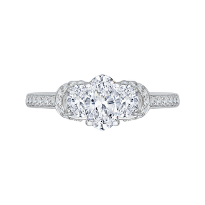 PRO0035EC-02W Bridal Jewelry Carizza White Gold Oval Diamond 3 Stone Engagement Rings