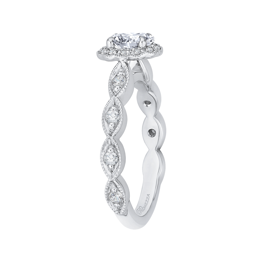 14K White Gold Oval Diamond Halo Engagement Ring