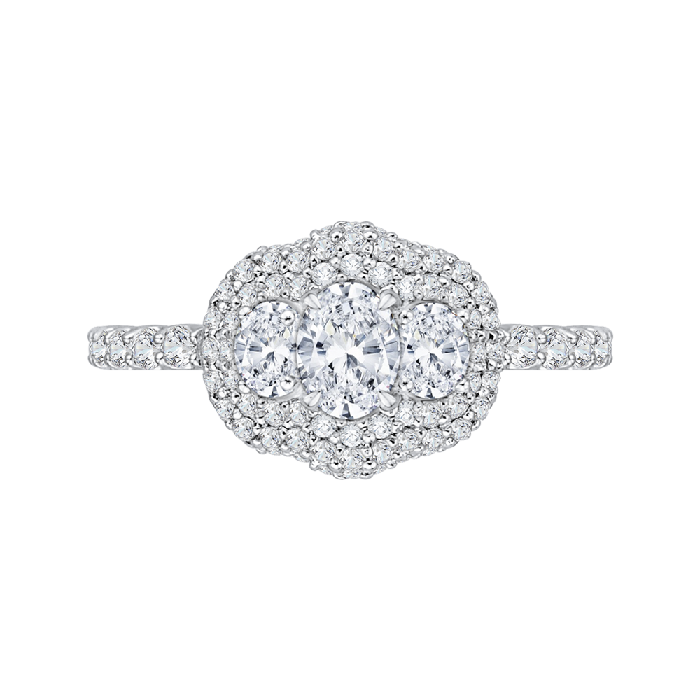 PRO0083EC-44W Bridal Jewelry Carizza White Gold Oval Diamond 3 Stone Halo Engagement Rings
