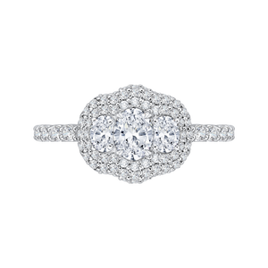 PRO0083EC-44W Bridal Jewelry Carizza White Gold Oval Diamond 3 Stone Halo Engagement Rings