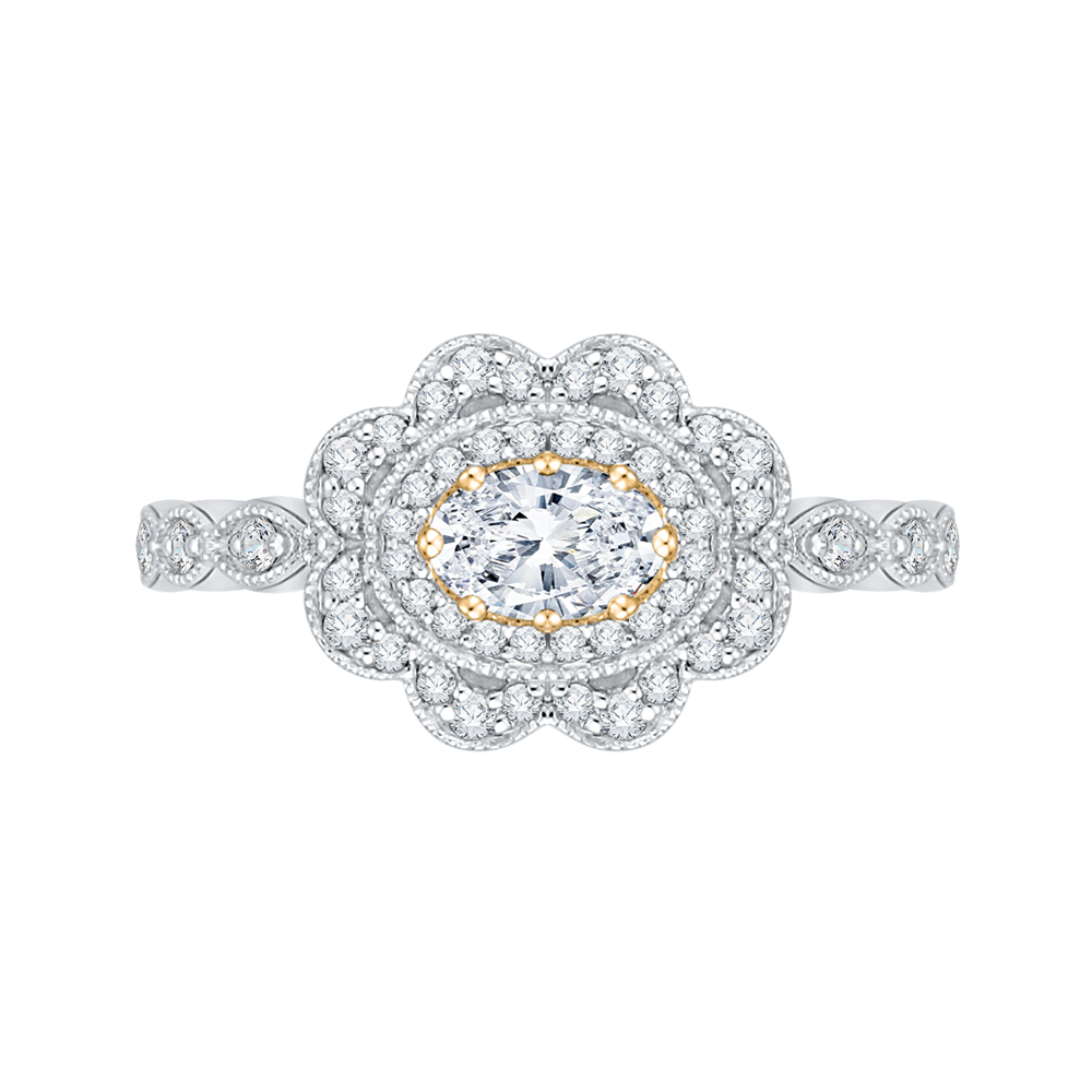 PRO0107ECH-44WY-.50 Bridal Jewelry Carizza White Gold Rose Gold Yellow Gold Oval Diamond Halo Engagement Rings