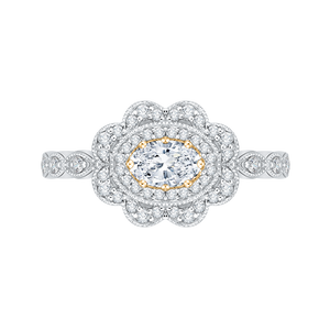 PRO0107ECH-44WY-.50 Bridal Jewelry Carizza White Gold Rose Gold Yellow Gold Oval Diamond Halo Engagement Rings