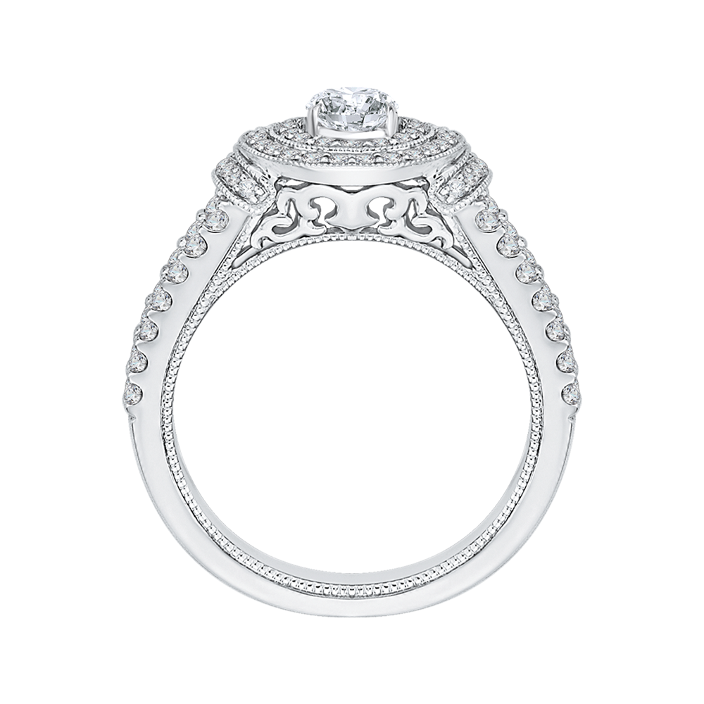 Oval Diamond Double Halo Engagement Ring In 14K White Gold