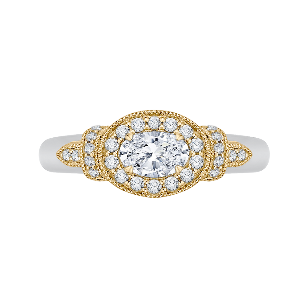 PRO0151EC-44WY-.50 Bridal Jewelry Carizza White Gold Rose Gold Yellow Gold Oval Diamond Halo Engagement Rings