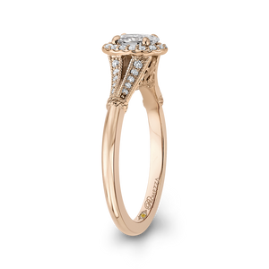 14K Rose Gold Oval Diamond Halo Cathedral Style Engagement Ring with Split Shank