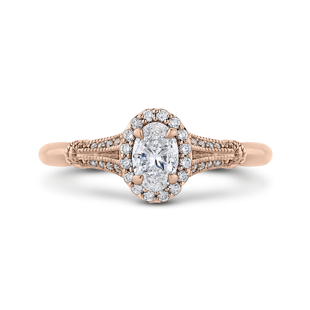 PRO0250EC-44P-.50 Bridal Jewelry Carizza Rose Gold Oval Diamond Halo Engagement Rings