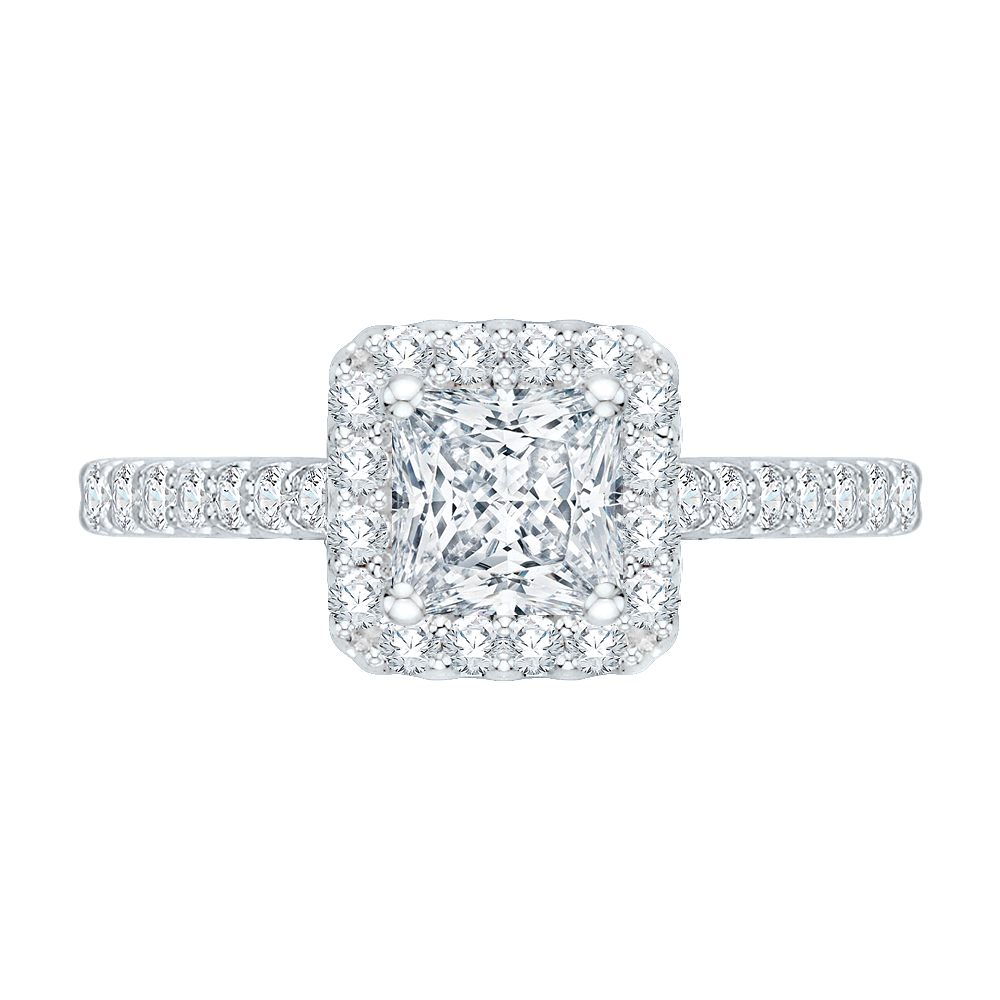 PRP0001EC-02W Bridal Jewelry Carizza White Gold Princess Cut Diamond Halo Engagement Rings