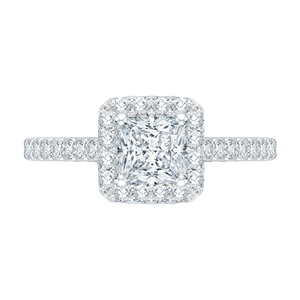 PRP0001EC-02W Bridal Jewelry Carizza White Gold Princess Cut Diamond Halo Engagement Rings