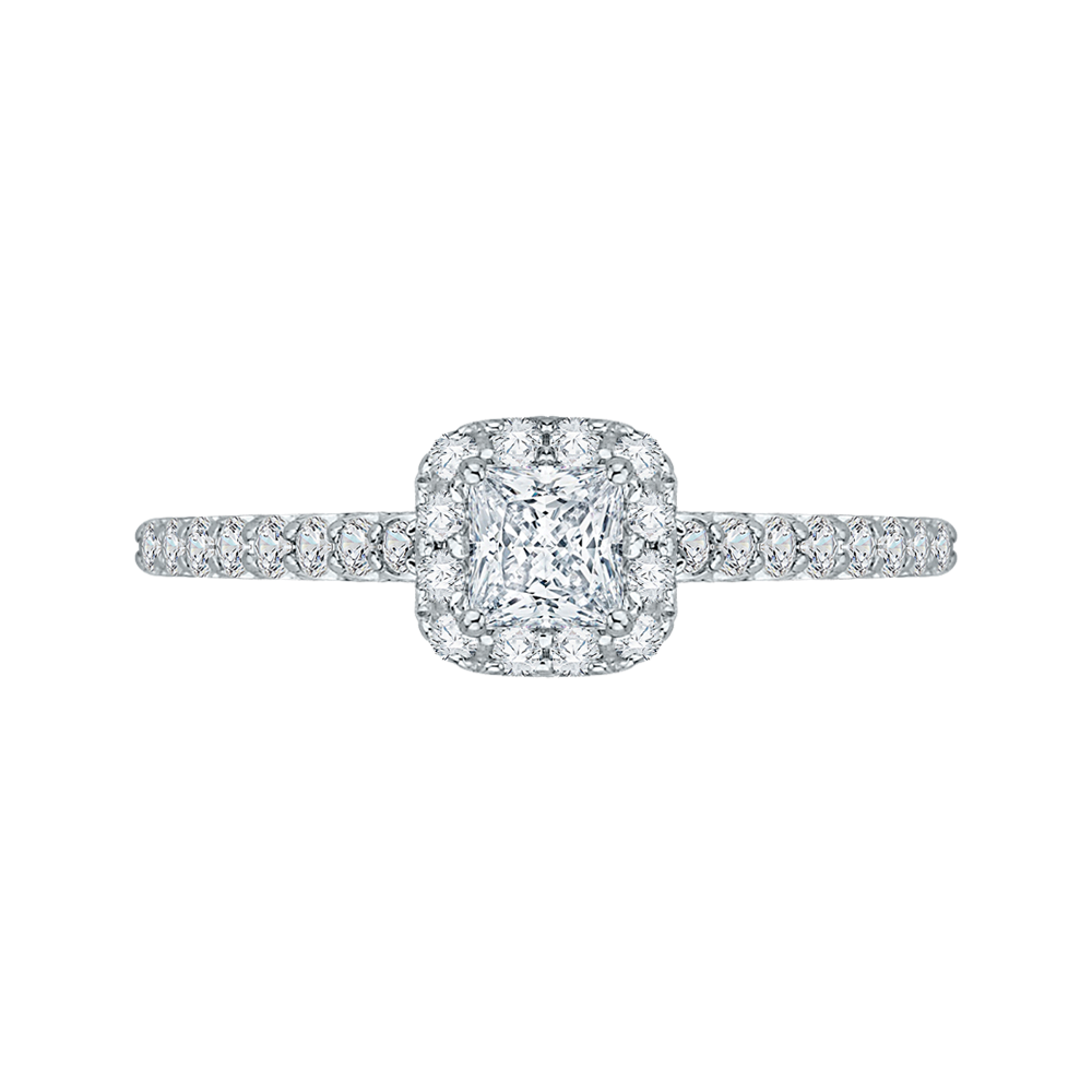 PRP0002EC-02W Bridal Jewelry Carizza White Gold Princess Cut Diamond Halo Engagement Rings