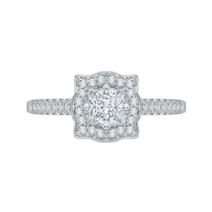 PRP0007EC-02W Bridal Jewelry Carizza White Gold Vintage Princess Cut Diamond Halo Engagement Rings