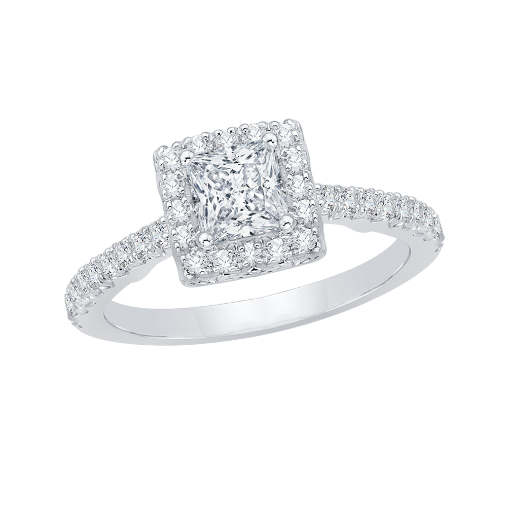 14K White Gold Princess Diamond Halo Engagement Ring