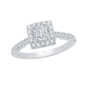 14K White Gold Princess Diamond Halo Engagement Ring