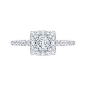 PRP0013EC-02W Bridal Jewelry Carizza White Gold Princess Cut Diamond Halo Engagement Rings