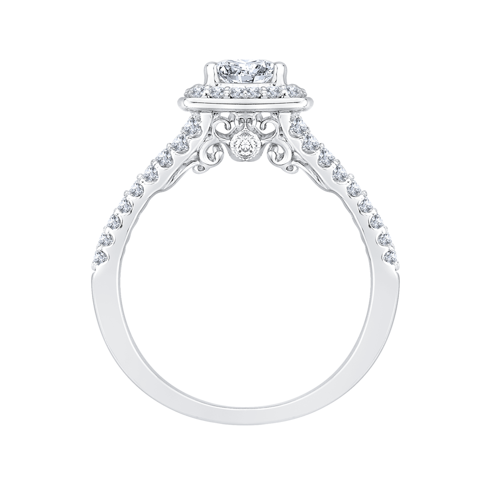 14K White Gold Princess Diamond Halo Engagement Ring with Split Shank