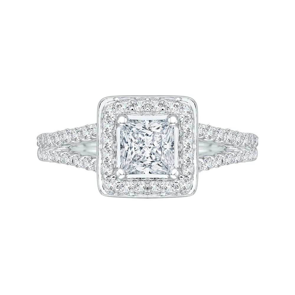 PRP0016EC-02W Bridal Jewelry Carizza White Gold Princess Cut Diamond Halo Engagement Rings