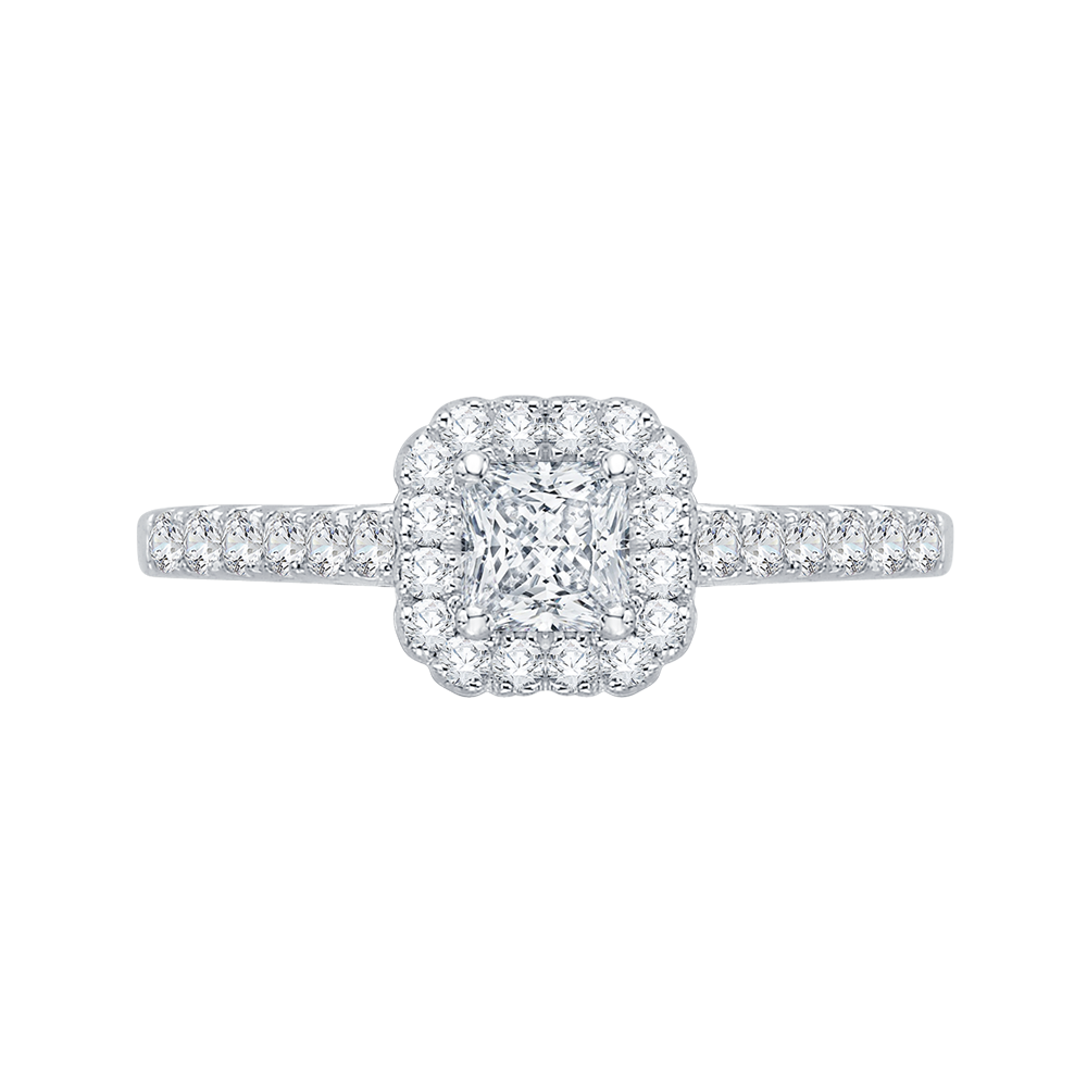 PRP0036EC-02W Bridal Jewelry Carizza White Gold Princess Cut Diamond Halo Engagement Rings