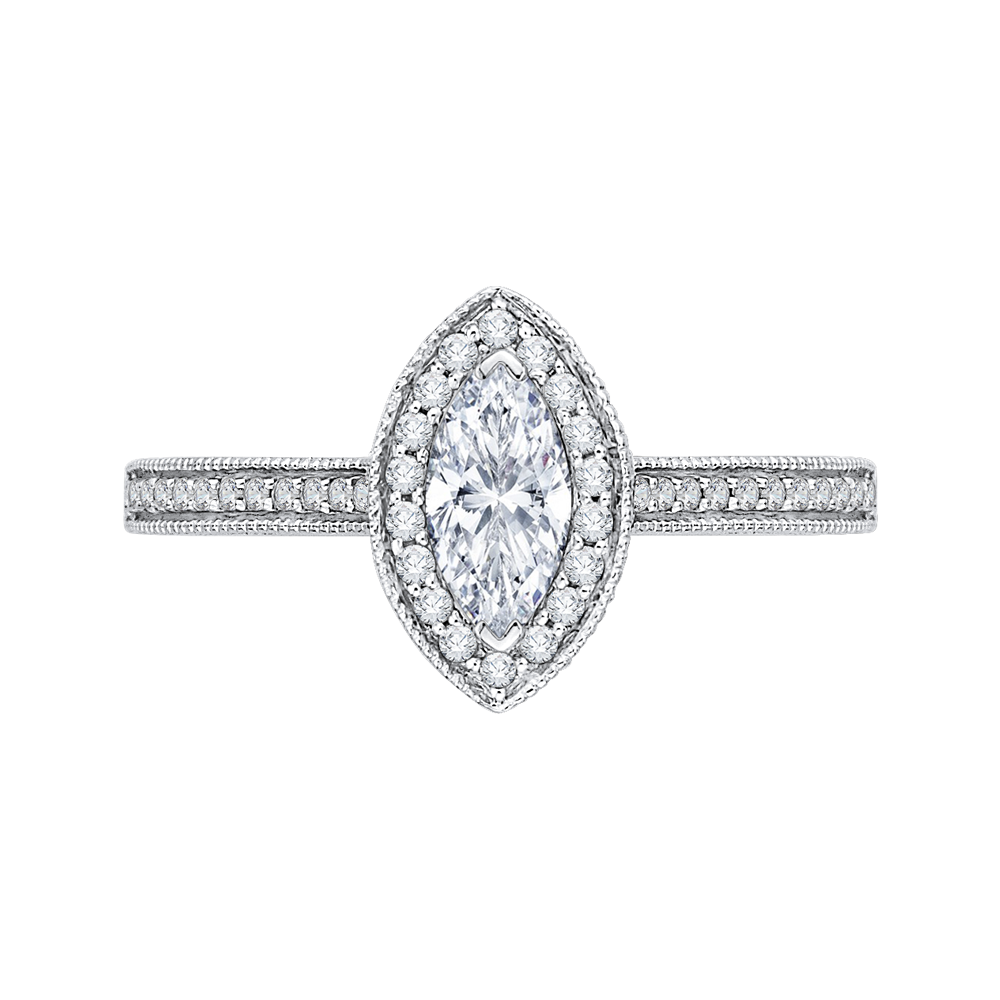 PRQ0133ECH-44W-.50 Bridal Jewelry Carizza White Gold Marquise Cut Diamond Halo Engagement Rings